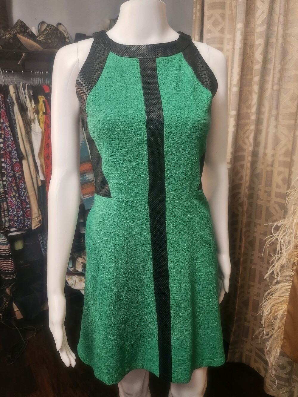 Sea New York Cotton And Leather Edgy Spring Cocktail Dress